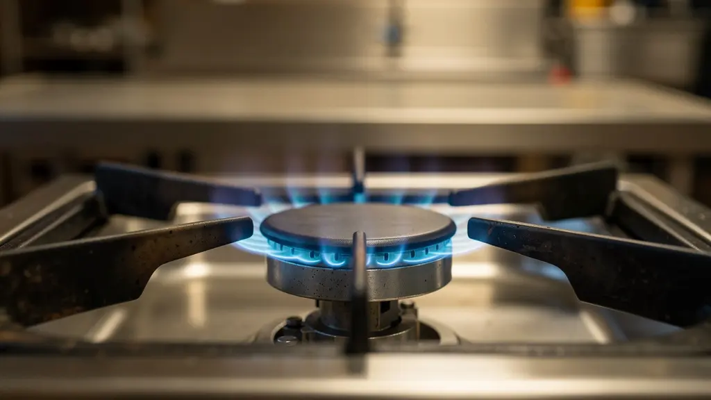 Flamme bleue de brûleur professionnel au gaz propane en fonctionnement